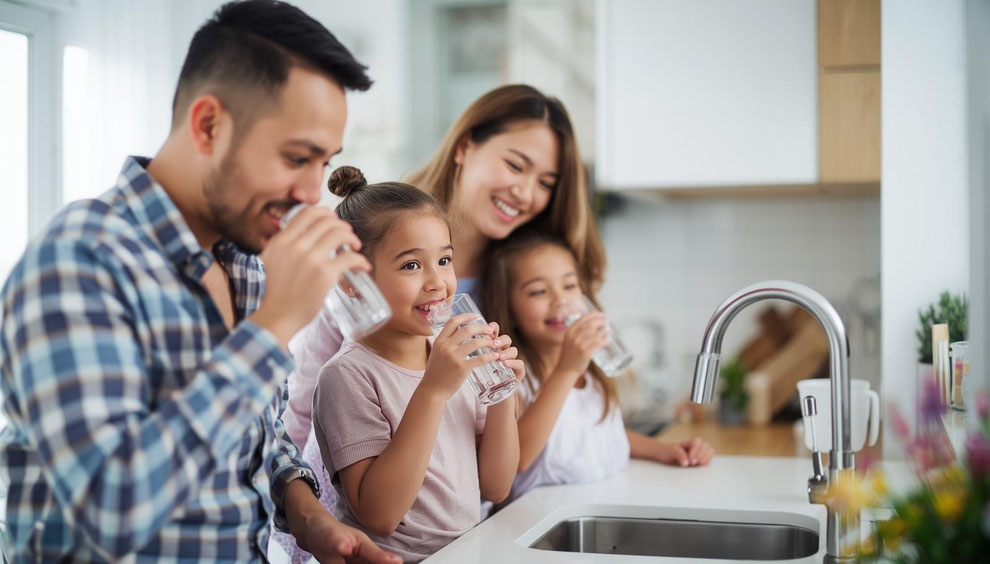 famiglia beve acqua depurata