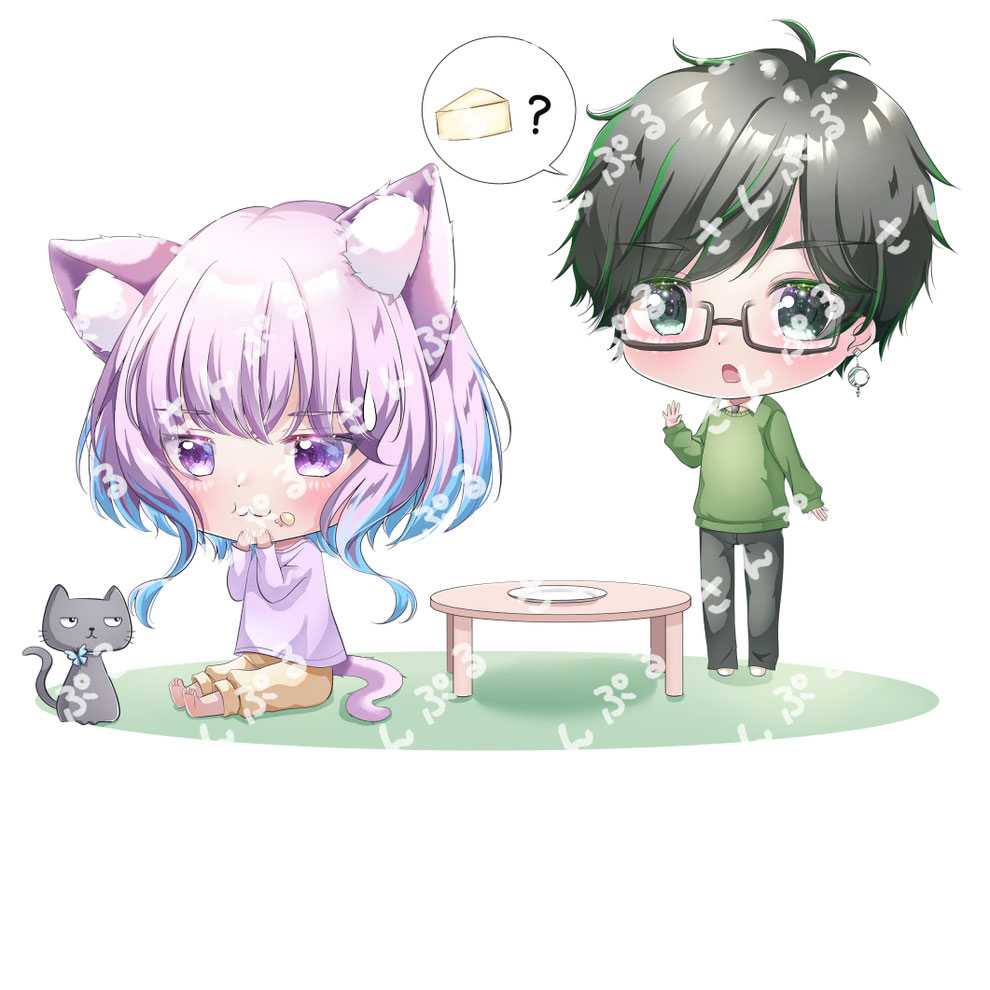 vtuberの猫ヶ咲霧紗と熊猫はりぃのミニキャライラスト