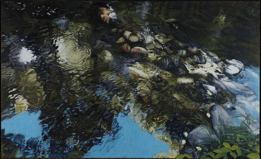 francois beaudry encaustic painting landscape bas-relief water reflection leaves via appalachia series 17