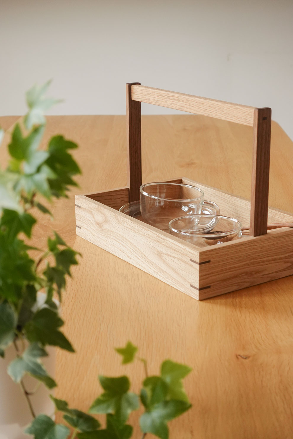 無垢材 天然木 トレイ オカモチ ハンドル付き ハンドメイド
