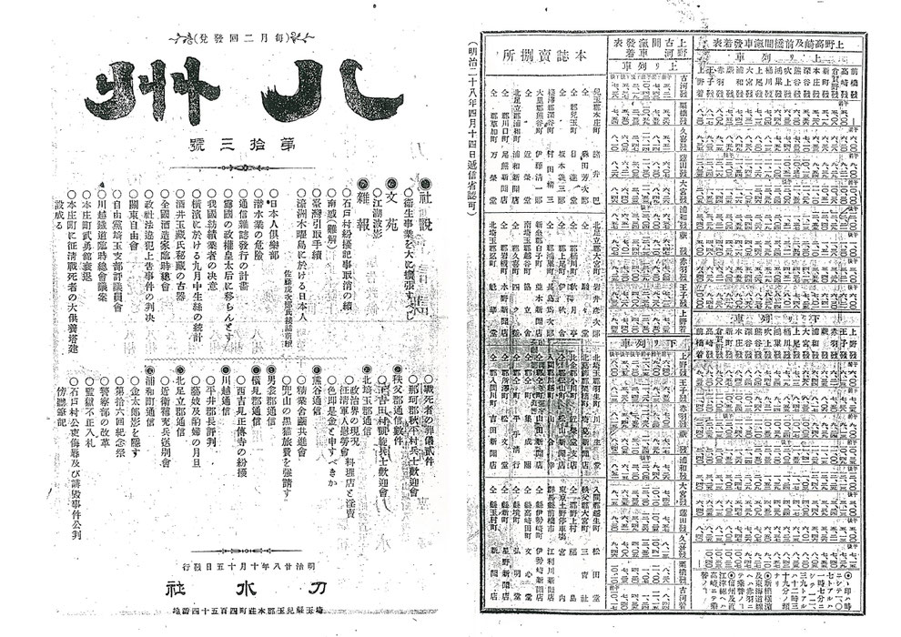 『八州(第13号)』(第13号、本庄町刀水社、明治28年10月15日発行) ※『八州』創刊:明治28年(1895年)4月、本社:本庄町(泉町)、社長:関根寅松