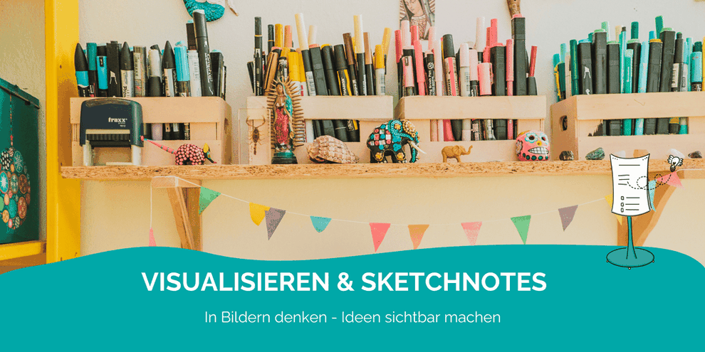 Grafik zu: Visualisierungstraining: Workshops für Flipchart-Gestaltung, Flipchart Design, Flipchart-Training, Flipchart zeichnen, Sketchnotes, digitales Visualisieren, kreative Flipcharts, Visualisieren in Meetings, Claudia Karrasch, Bonn