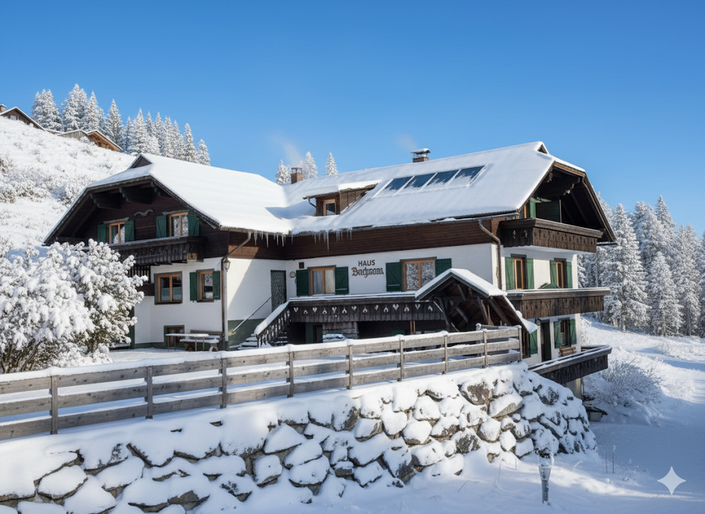 Außenaufnahme Almhaus Bachmann im Winter – Sonnenalpe Nassfeld