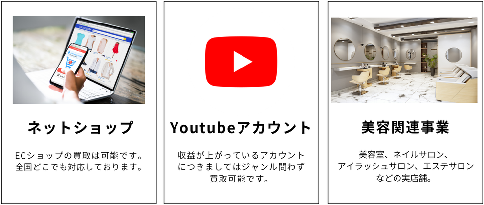 ビズキャッシュで事業買取できるジャンル