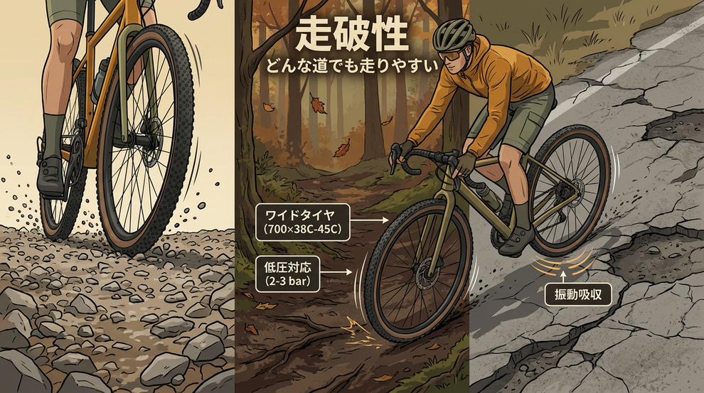 グラベルバイクのメリット1：走破性 ― 舗装路のその先へ