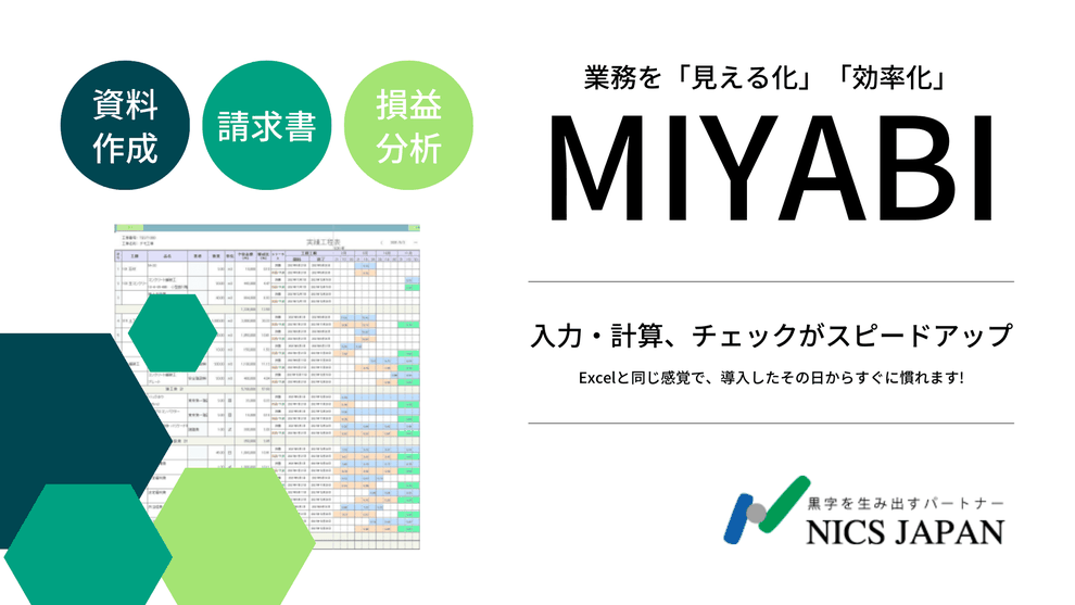 実行予算管理・原価管理の業務効率化に是非、「MIYABI」をご活用ください。実行予算を効率よく作成し、使えば使うほど、その効果が高まります。また、プロジェクトマネジメント理論に基づく原価管理は、実績原価管理のみならず、将来予測まで網羅しています。