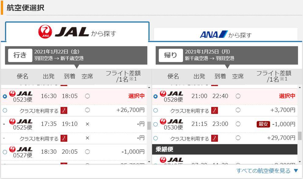 東京から札幌の往復航空券