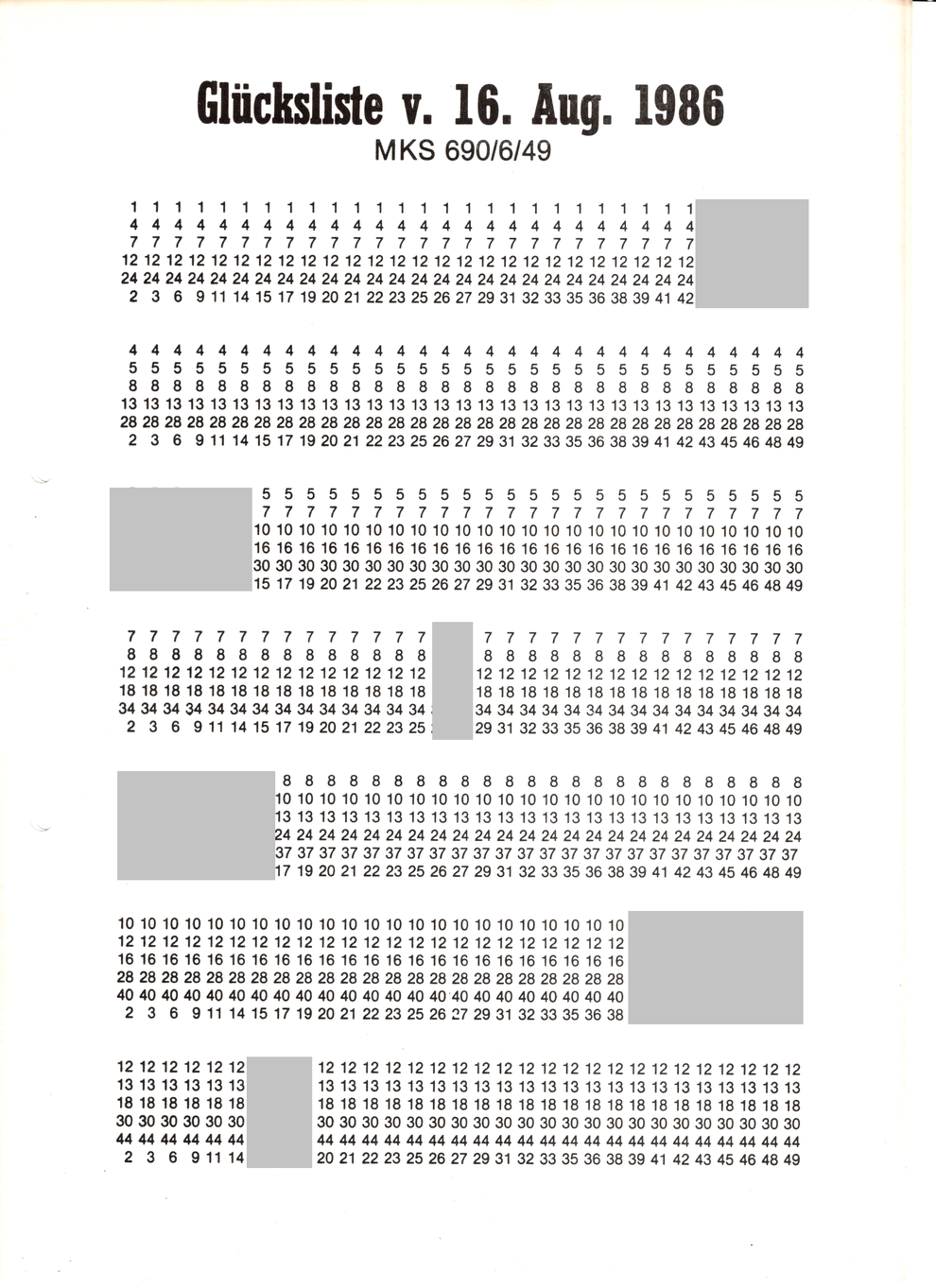 Glücksliste - Beispiel Seite 1
