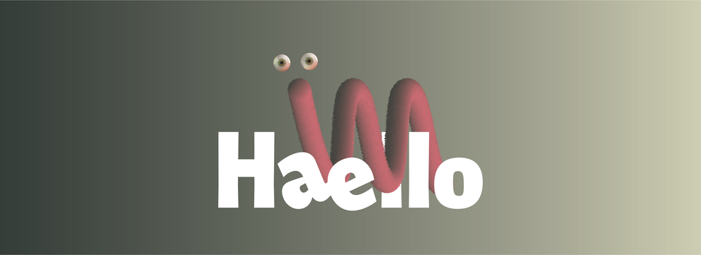 Bild mit dem Logo von Haello Kommunikationsdesign auf dem eine Comicfigur in Schlangenform sitzt und den Betrachter mit großen Augen anschaut. 
