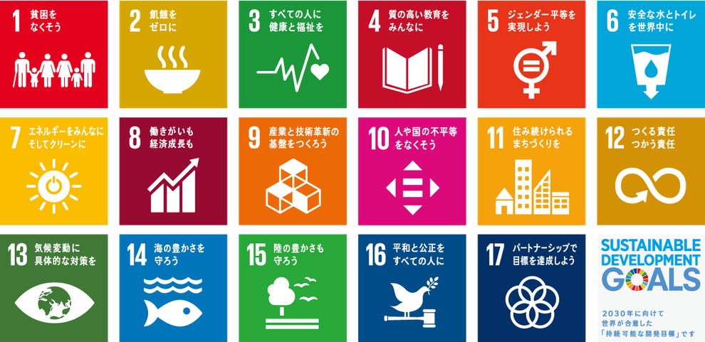 SDGs 世界を変えるための１７の目標 Sustainable Development GOALs 2030年に向けて世界が合意した「持続可能な開発目標」です。