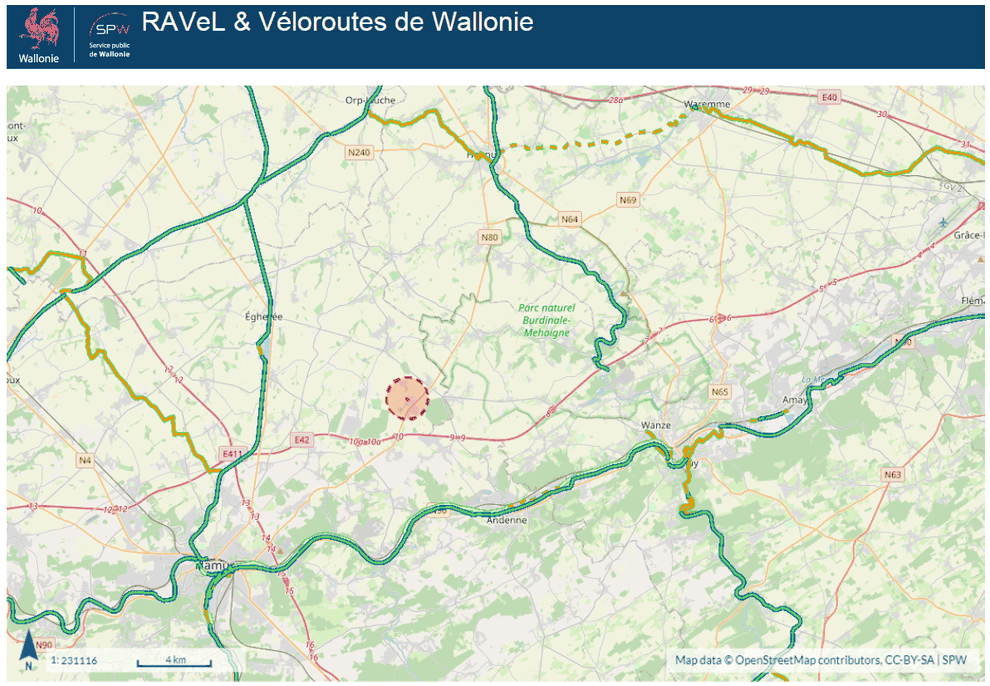 Le gîte de la Buissière,  entre le Province de Namur et la Province de Liège, vous avez accès, au départ du gîte au réseau cycliste des deux Provinces ! 