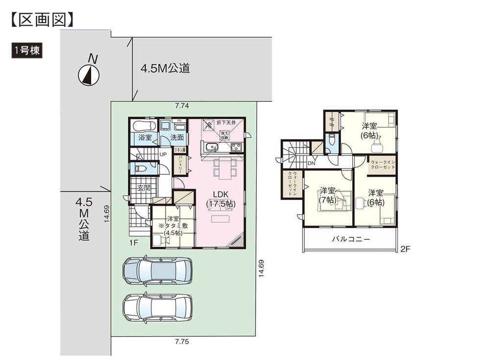 岡山市南区福富東の新築 一戸建て分譲住宅の間取り図、区画図