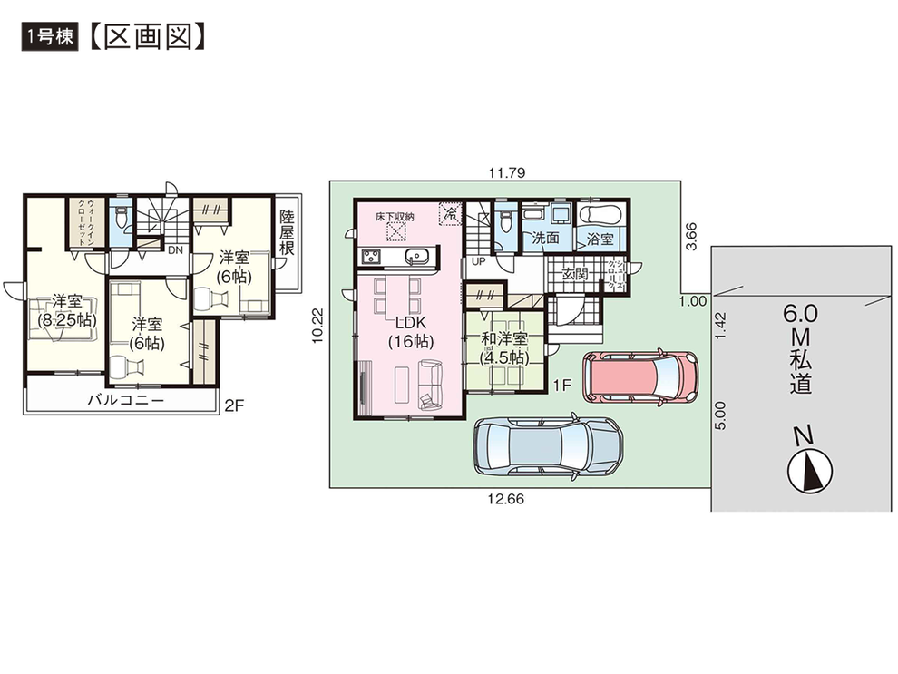 岡山市南区浜野の新築 一戸建て分譲住宅の間取り図、区画図