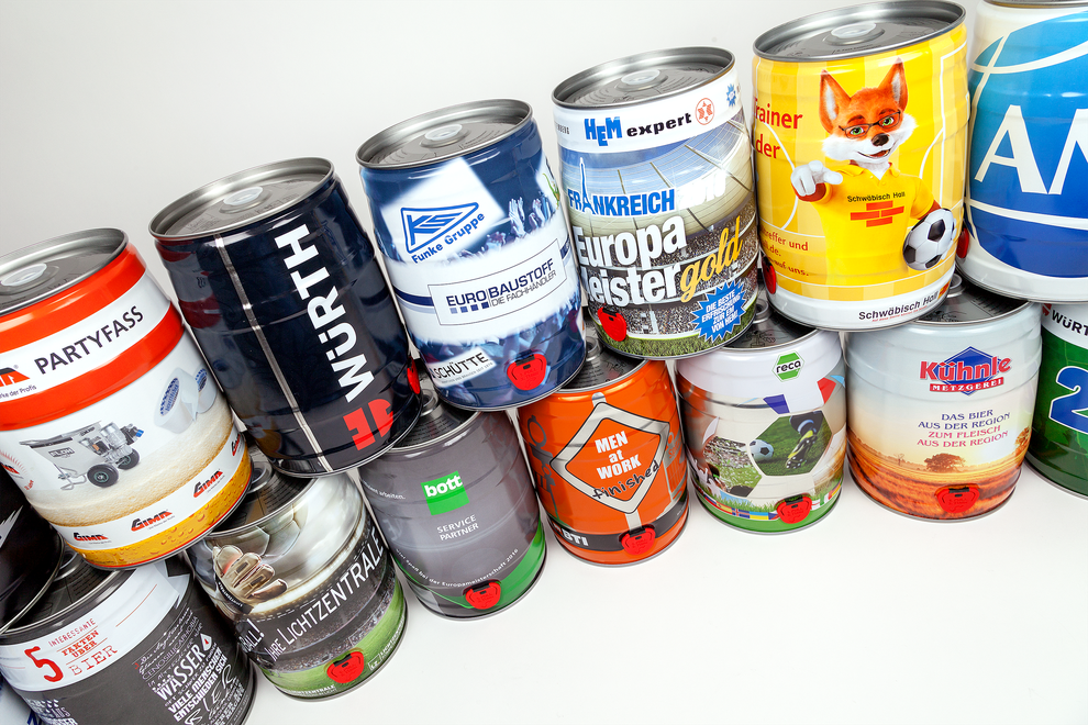5 Liter Bierfass Partyfass Bierdose Weltmarktführer Metallverpackungen HUBER Packaging