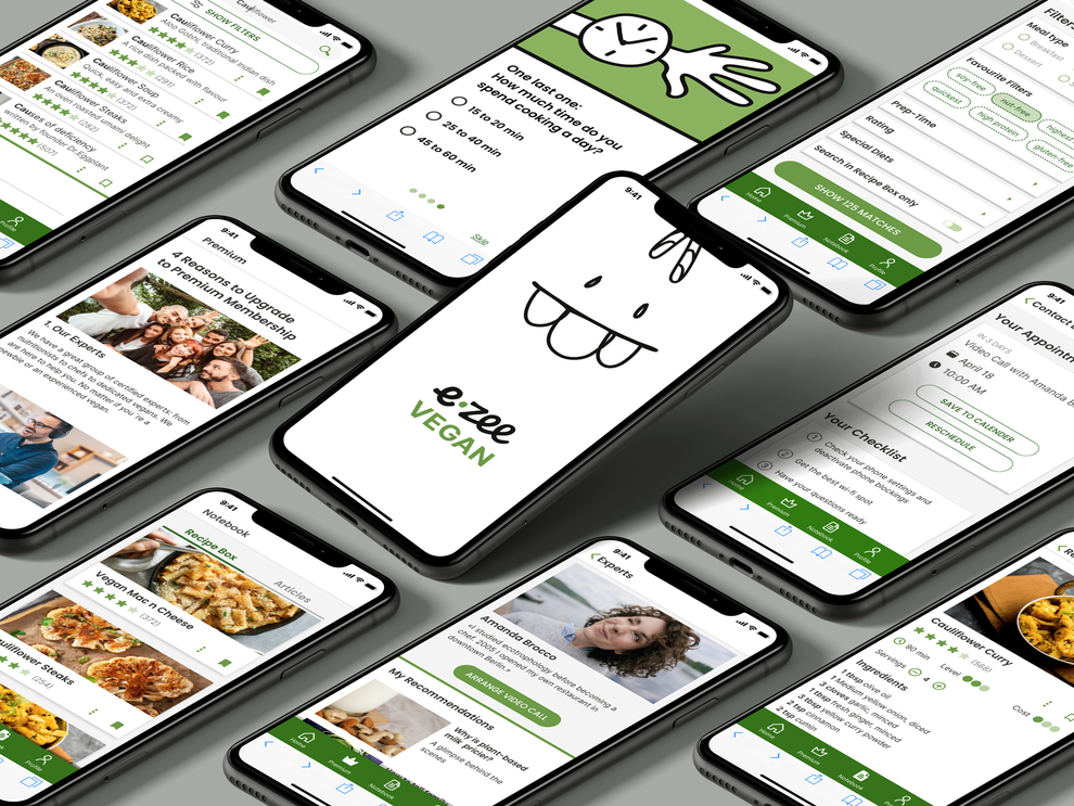 Screens of ezee Vegan Application