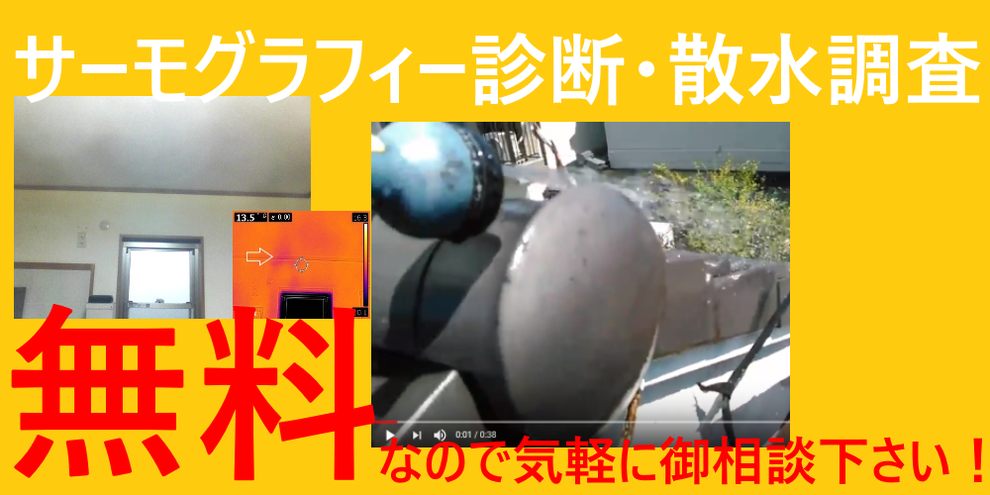 雨漏り診断はサーモグラフィー診断、放水調査無料です。