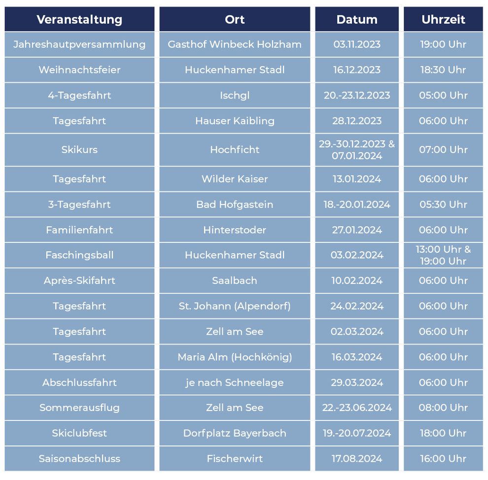 Skiclub Bayerbach Programm 2023/2024