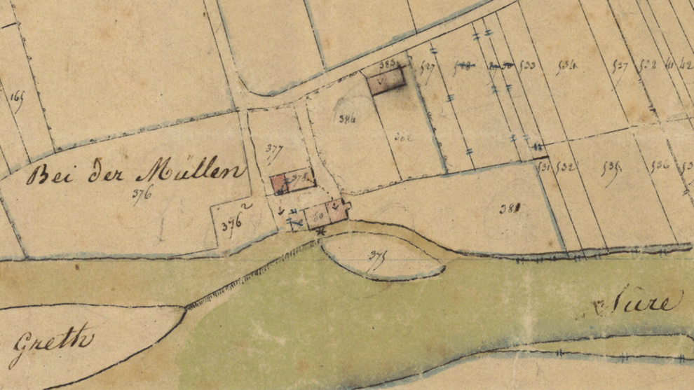 Urkataster vun 1825 op deem d'Millen ze gesinn ass © Geoportail.lu