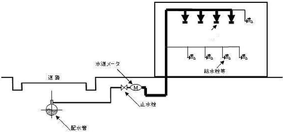 直結直圧式　特定施設水道連結型スプリンクラー設備を構成する配管系統の範囲