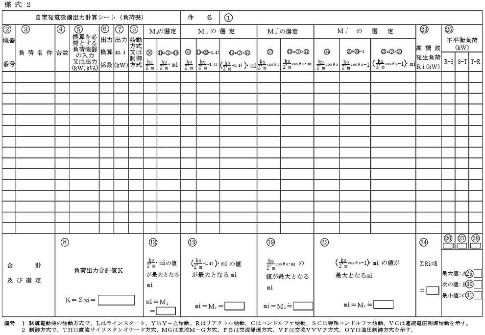 自家発電設備出力計算シート（負荷表）