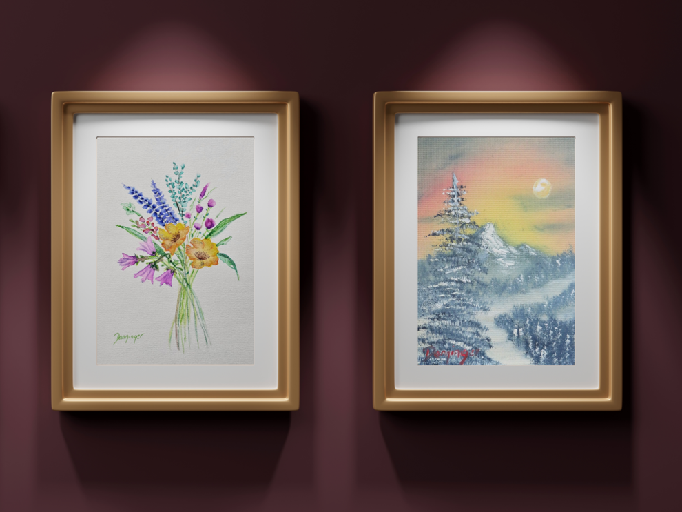Blumen Aquarell Grußkarte und Weihnachtsgrußkarte gerahmt