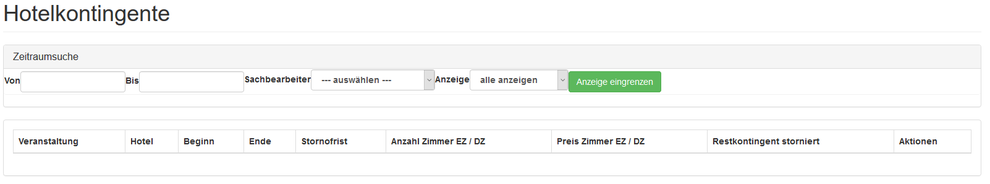 Veranstaltungsverwaltung Hotelkontingente