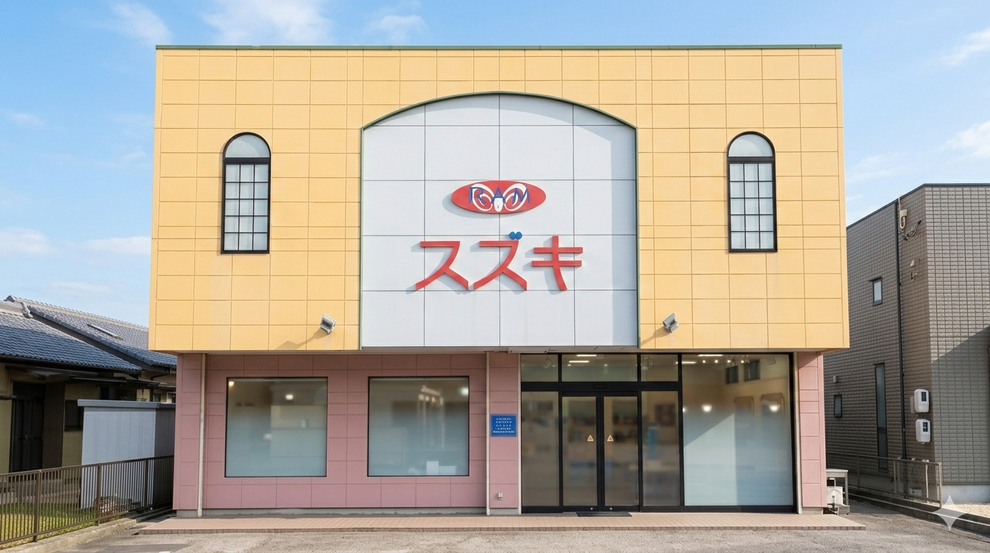 西尾市巨海町にある眼鏡・宝石・時計店「ラムスズキ」の店舗外観