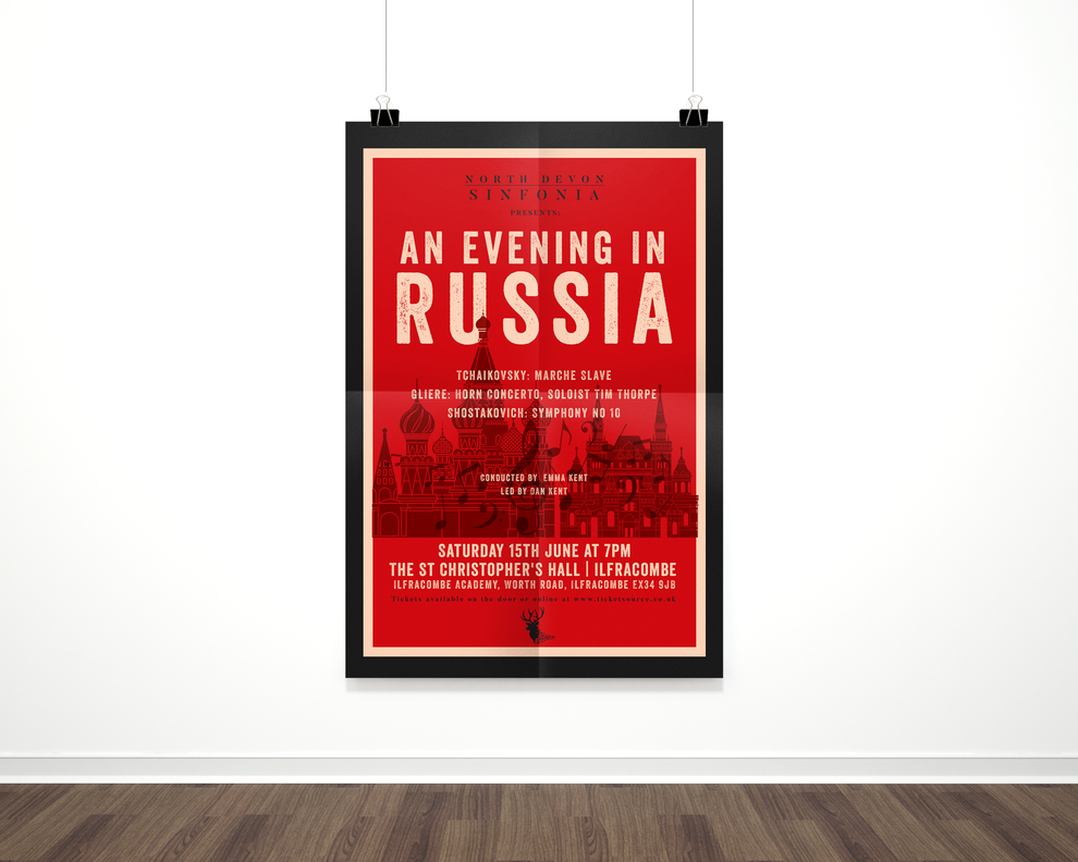 Norrth Devon Sinfonia : 'An Evening with Russia'  Poster Design, North Devon, Graphic Designer