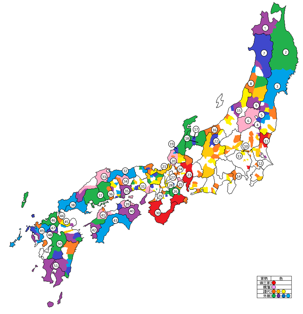 日本全国の大名配置図　幕末