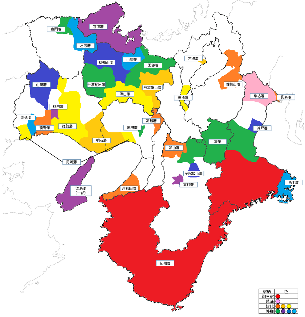 近畿地方の大名配置図　大阪の陣後