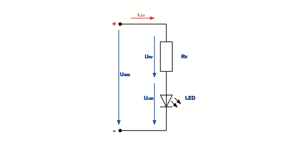 Elektronischer Schaltplan für den Vorwiderstand einer LED