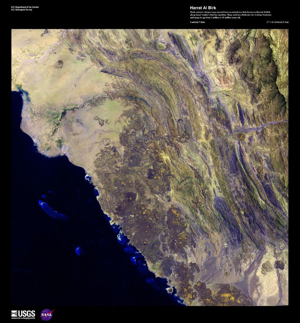 Geoecologically Site of Saudi Arabia / Satellite Recording & Outline from the Red Sea / South West Arabia Kingdom / Desert State / Civilization of Harrat Al Birk SA / NASA US Recording of  Saudi Kingdom