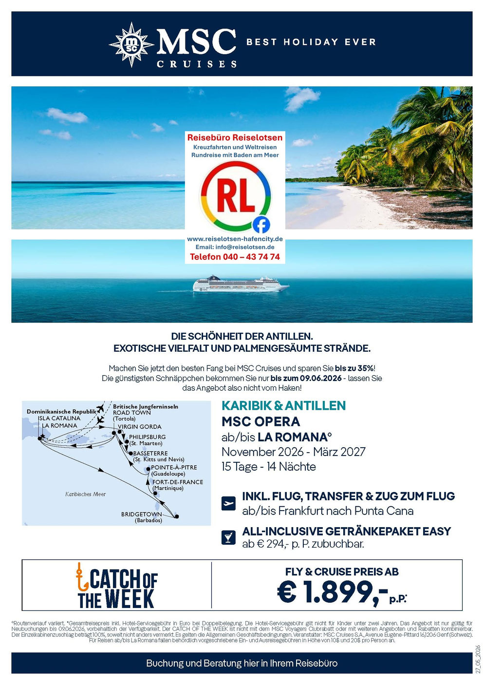MSC Kreuzfahrt Norwegische Fjorde, Mittelmeer und Karibik - jetzt Pfingstspecial mit 10% Rabatt buchen - Infos vom Reisebüro Reiselotsen Hamburg www.reiselotsen-hafencity.dee Week" beim Reisebüro Reiselotsen buchen