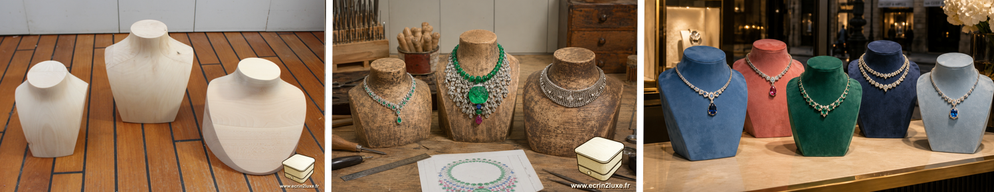 Buste en bois massif pour atelier de joaillerie.
