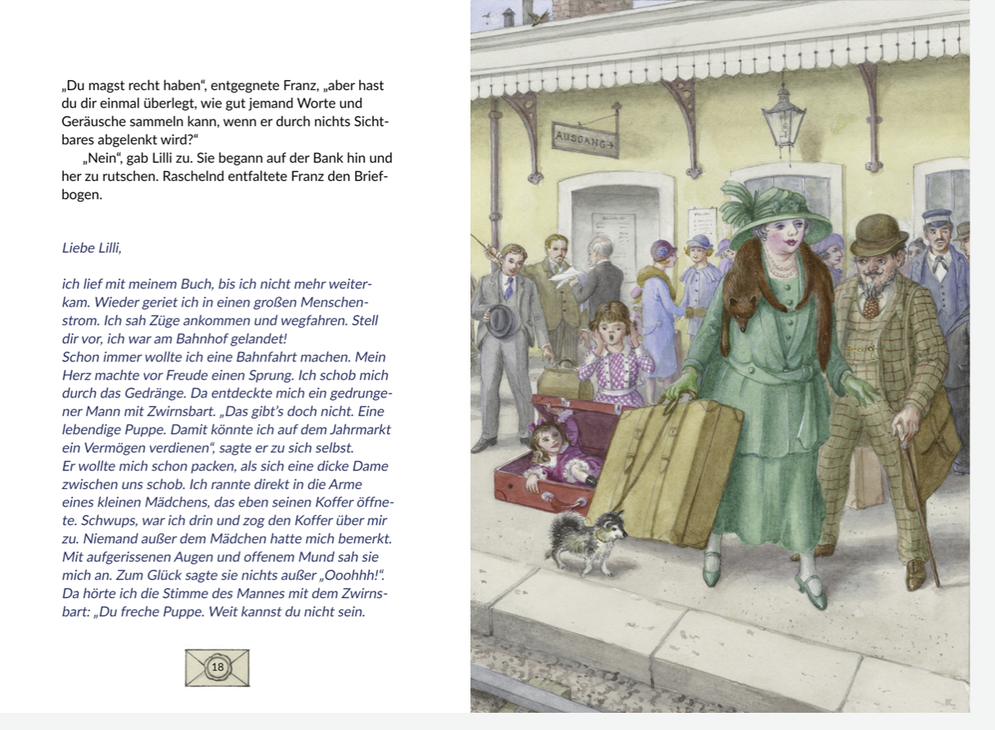 aus: "Franz und die Puppe auf Reisen"  Kinderkrimi von Juliane Sophie Kayser, Illustrationen von Graham Rust 