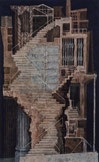 「紺い月あかりの記臆」2004年/岩絵の具•鳥の子紙•木パネル/2枚1組各130.3×80.3㎝