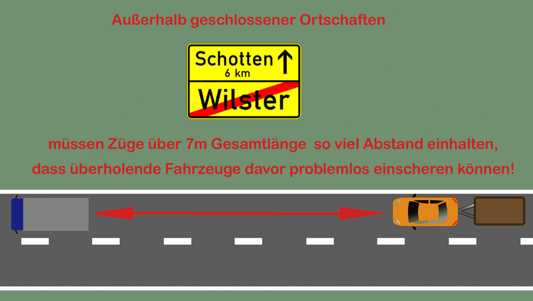 Immer genügend Abstand einhalten! Führerschein sicher bestehen. Hilfe und Unterstützung beim