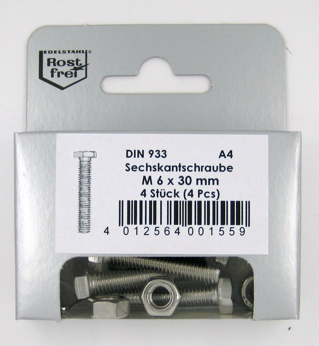 25 Sechskantschrauben DIN 933 A4 M4X35 EDELSTAHL V4A hexagon set screws