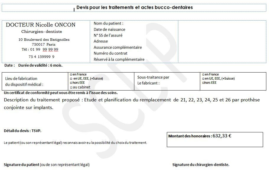 Devis légal exemple d'un omnipraticien en implanto  Syndicat des