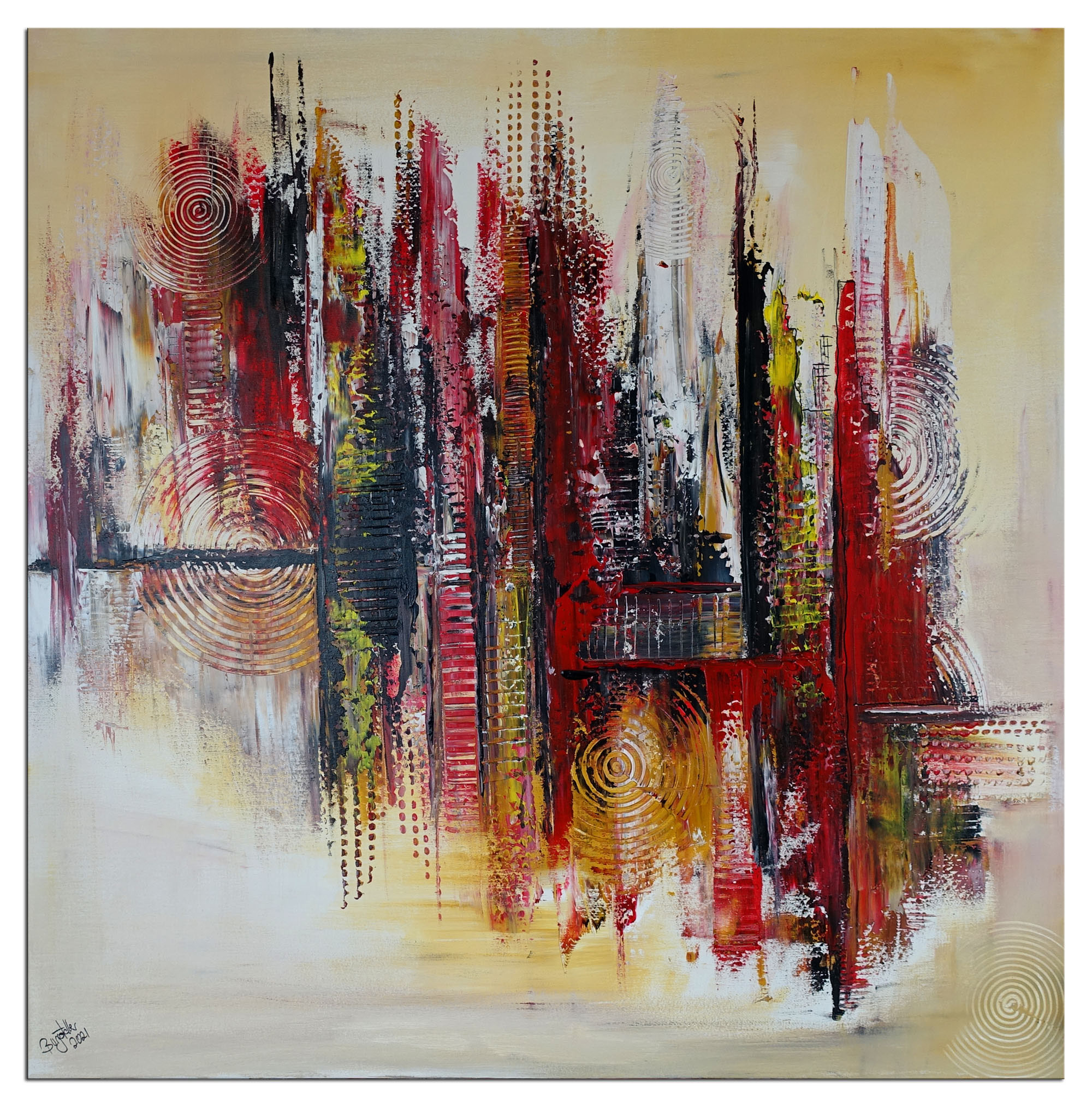 Abstraktes Acrylbild, Leinwandbild, Moderne Malerei rot orange