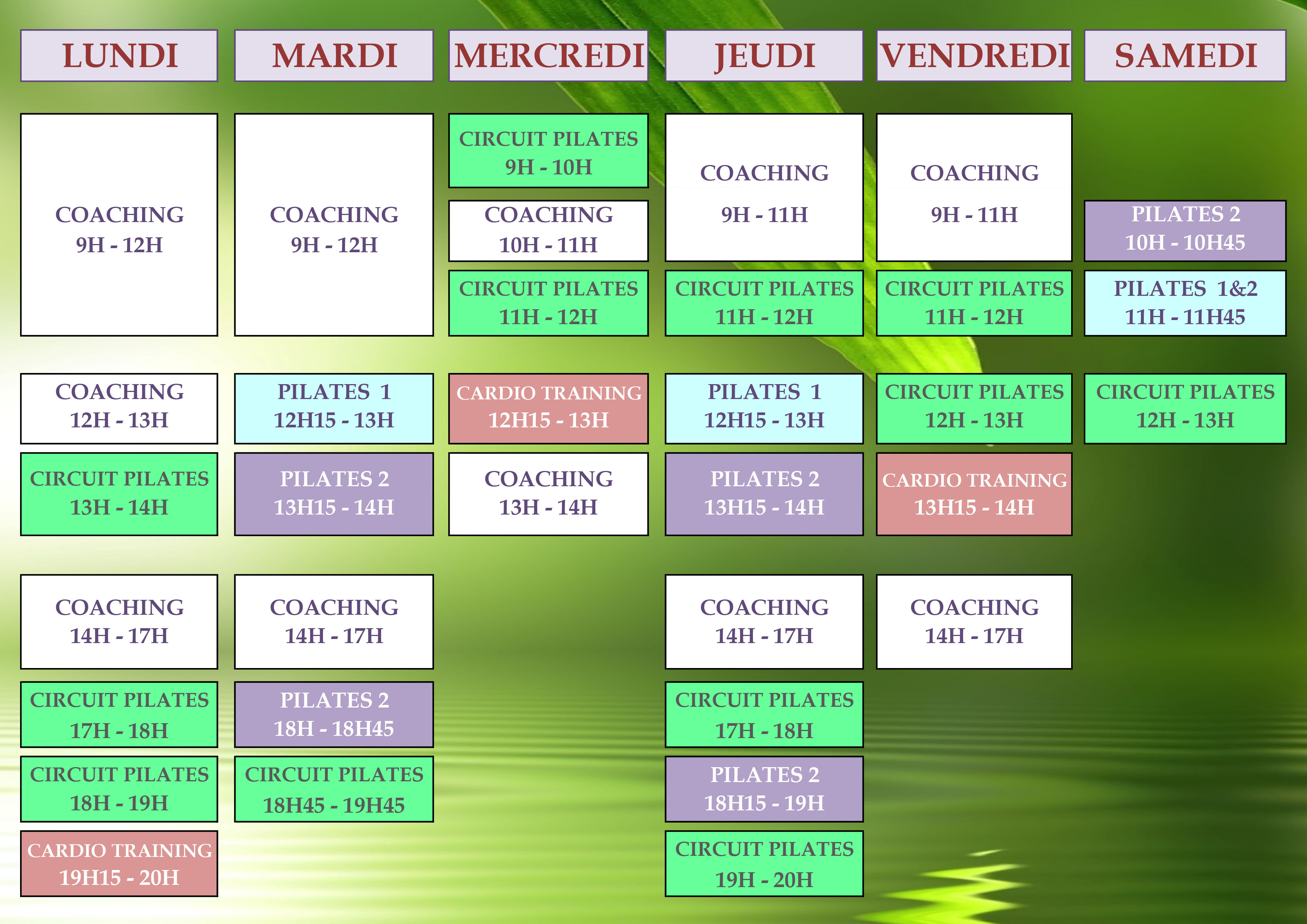 Planning des cours Atlas Institut