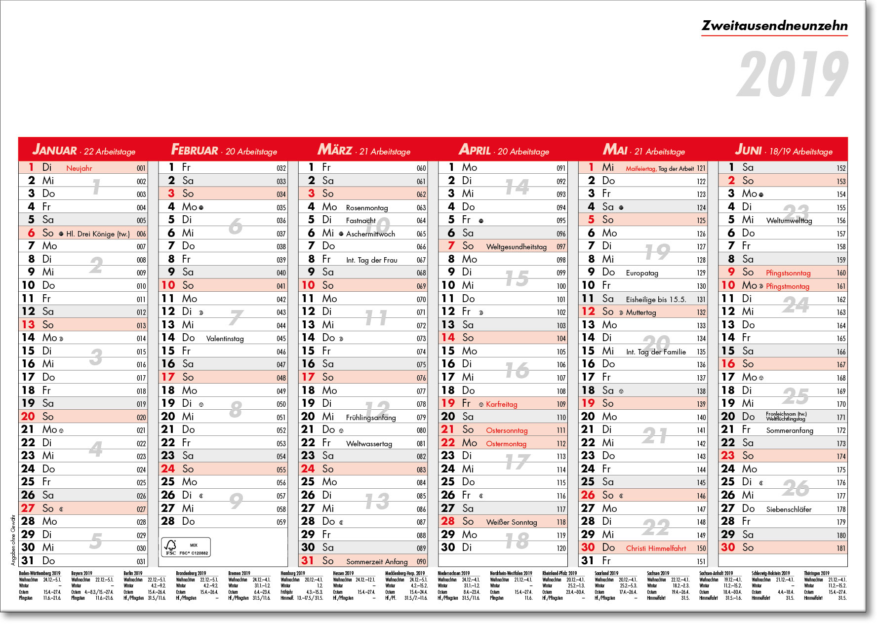 Tafel-Kalender Format DIN A4 und DIN A5 - kalender-center.de