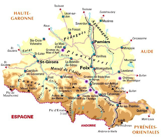 Carte de l'Ariège (09) Région MidiPyrénées Languedoc Roussillon