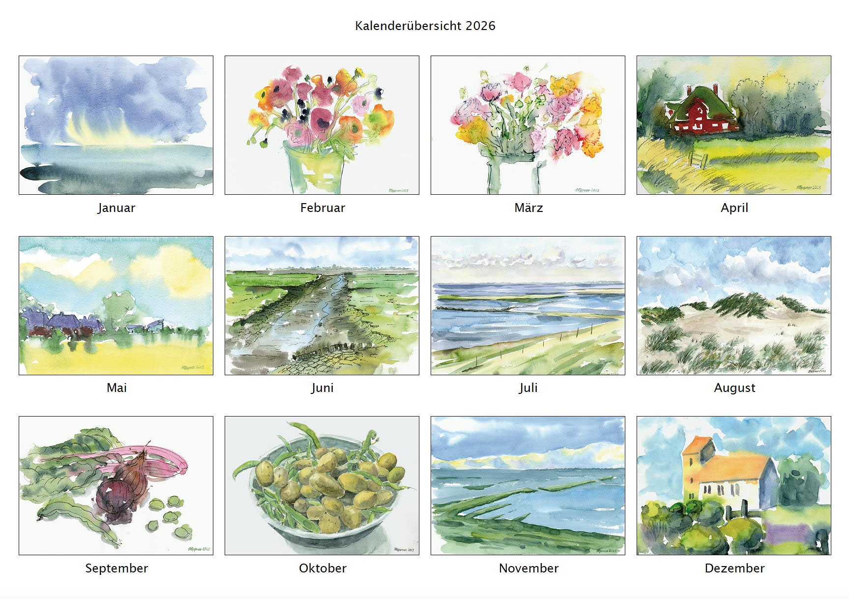 Aquarell-Kalender 2023 von Max Höppner - aquarellmalen-an-der-nordsee