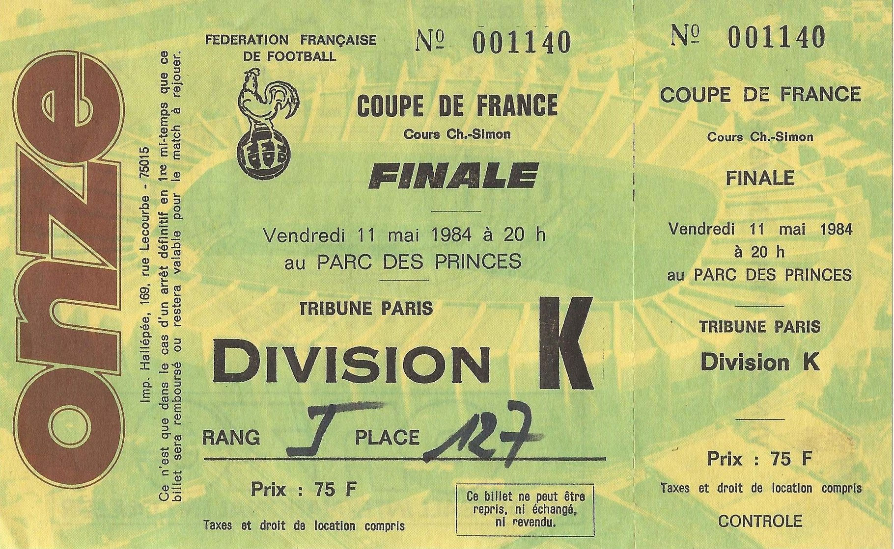 Finale Coupe De France 1984 Maillot Porte Fc Metz