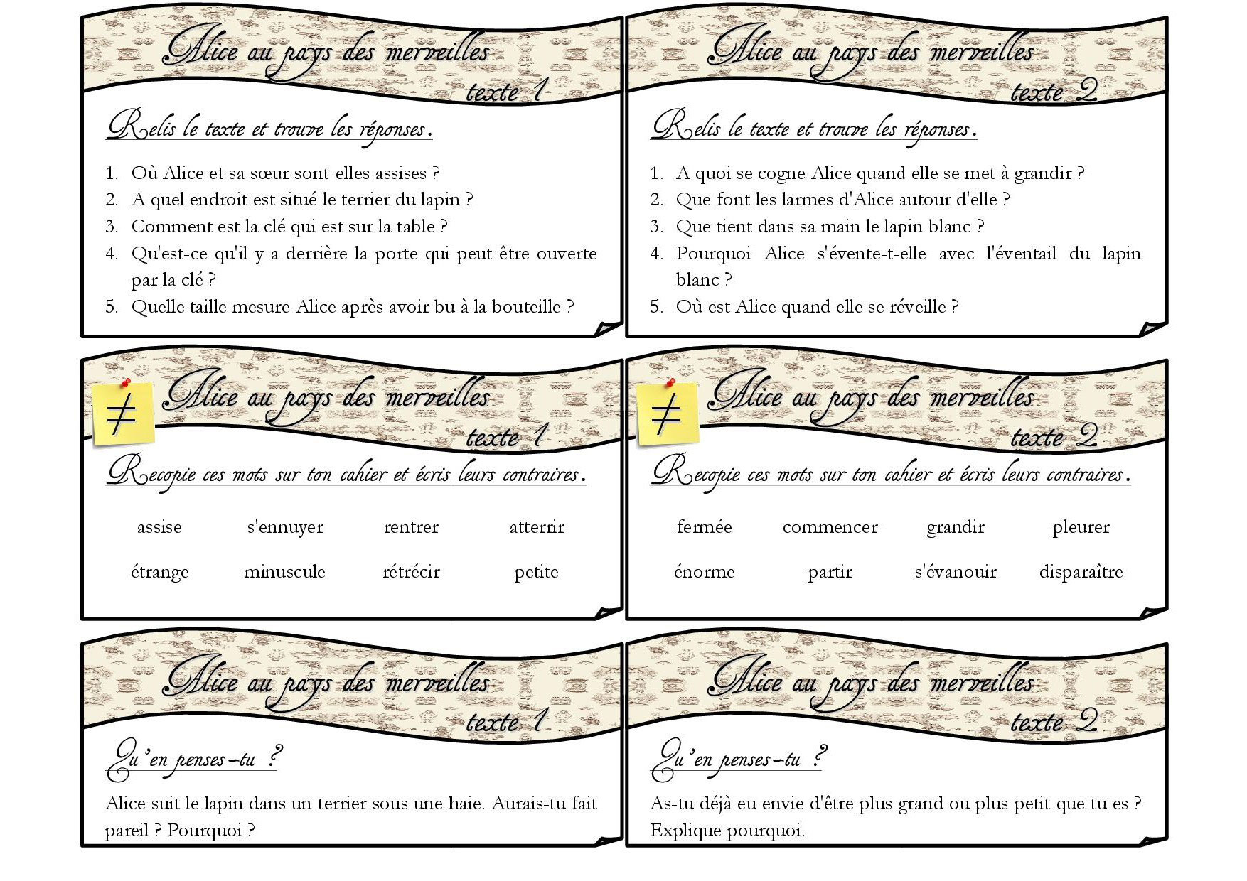 Alice au pays des merveilles Fiches de préparations (cycle1cycle 2ULIS) Alice au pays des merveilles Fiches de préparations (cycle1cycle 2ULIS)