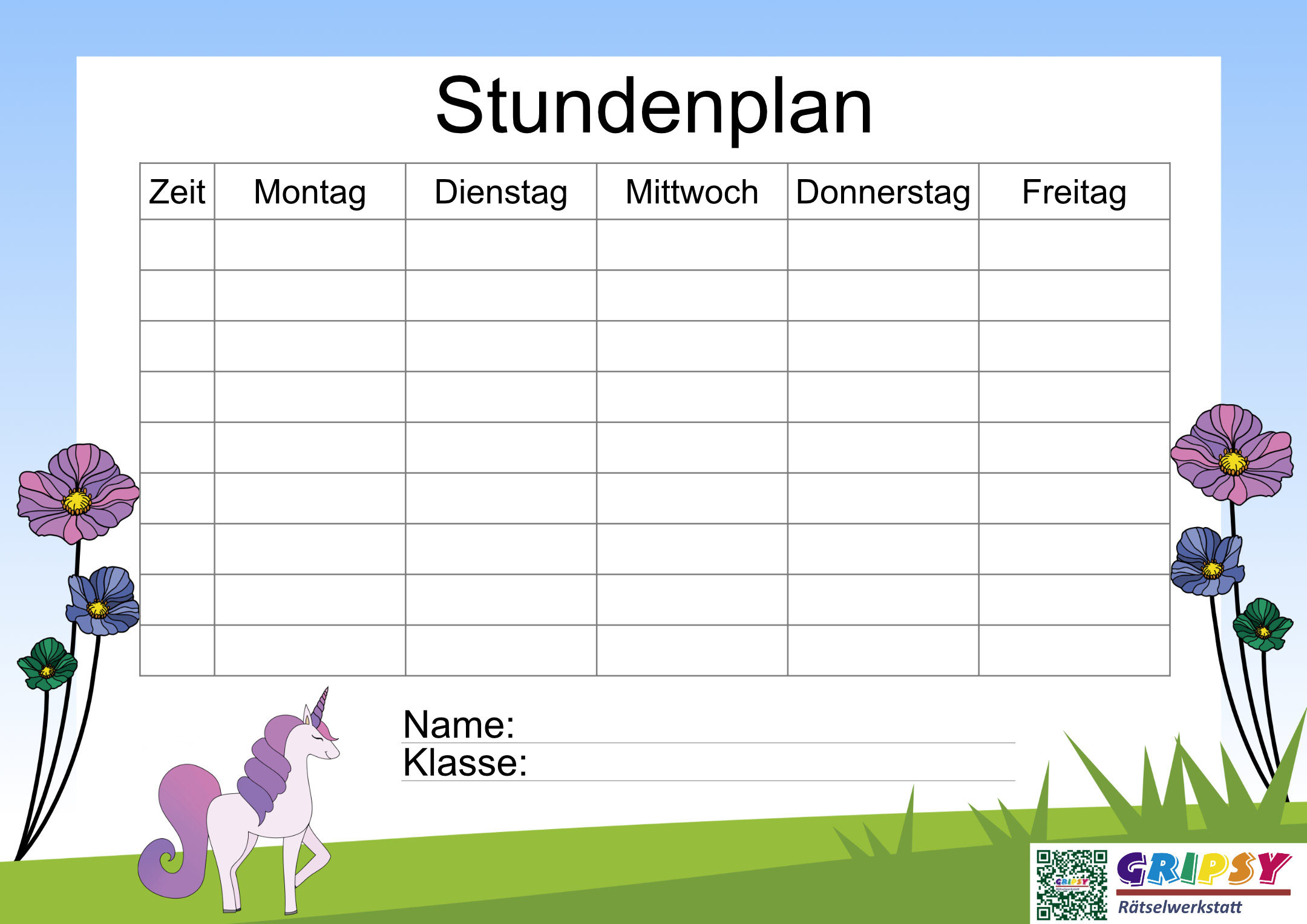 Kostenlose Stundenpläne zum Downloaden Gripsy Rätselwerkstatt