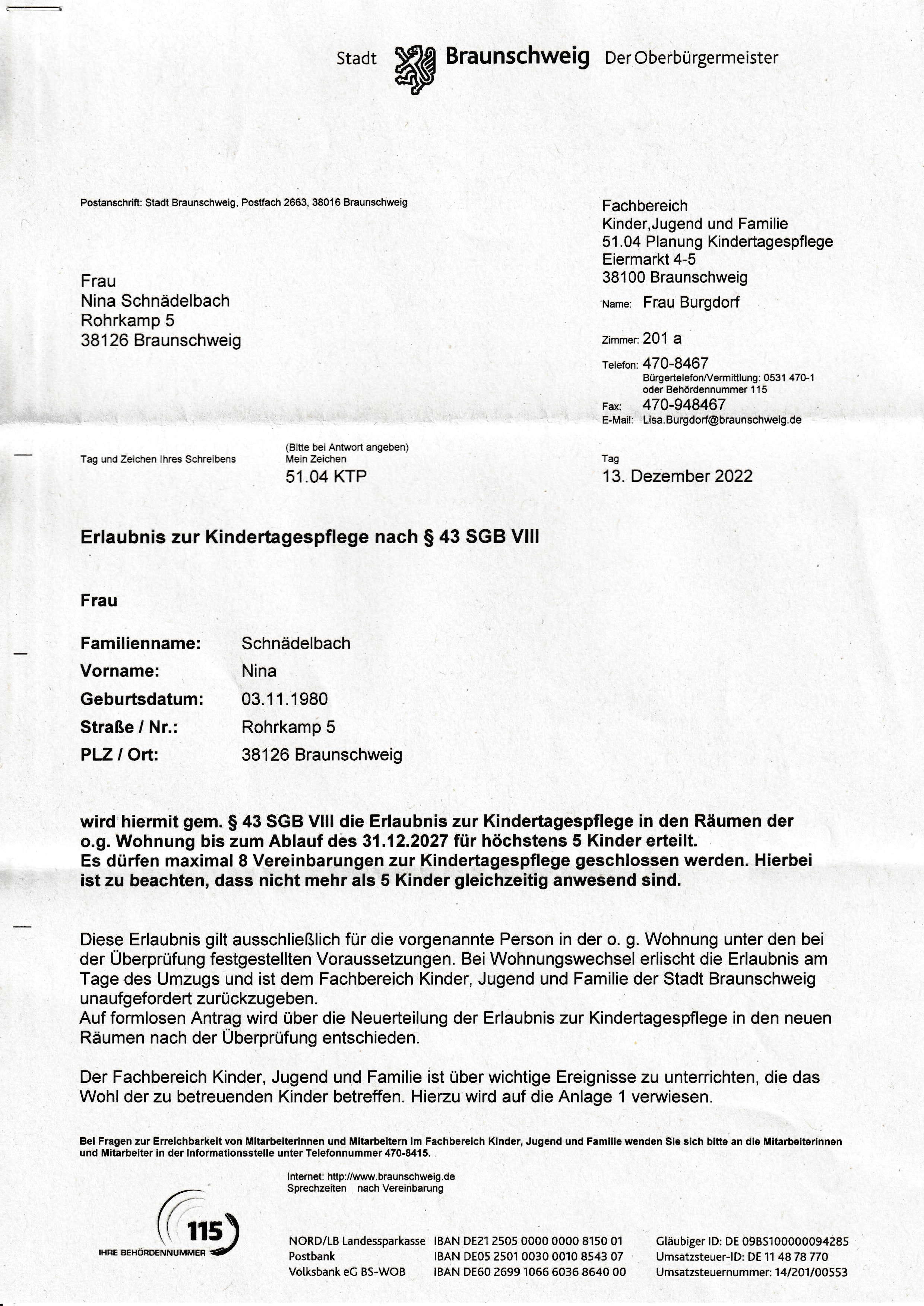 Zeugnisse / Pflegeerlaubnis - Tagesmutter Braunschweig Mascherode Wolfenbüttel