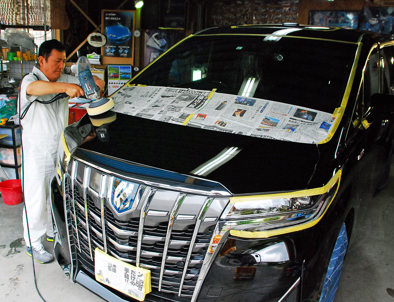 トヨタ アルファード 2ブラック 新車の磨き ボディガラスコーティング 飯野自動車コーティング 飯野自動車コーティング 実績３１年