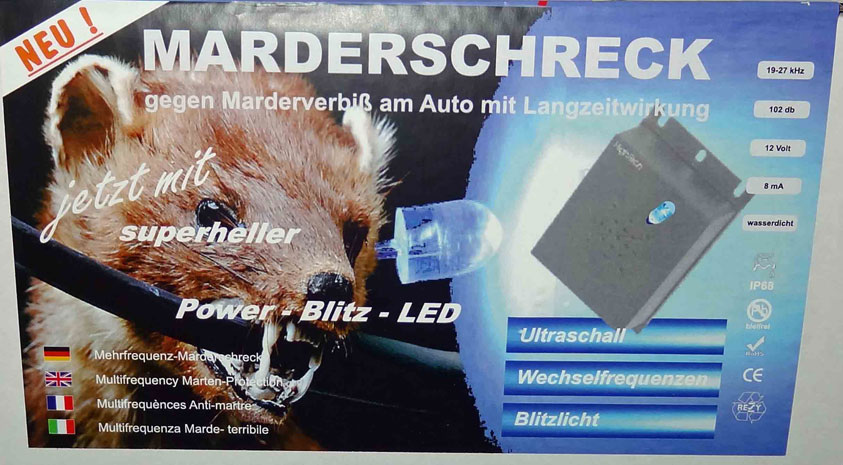 Exbuster Mobiles Hochfrequenz-Marder-Abwehrgerät, LED-Blitz &  Vibrationssensor